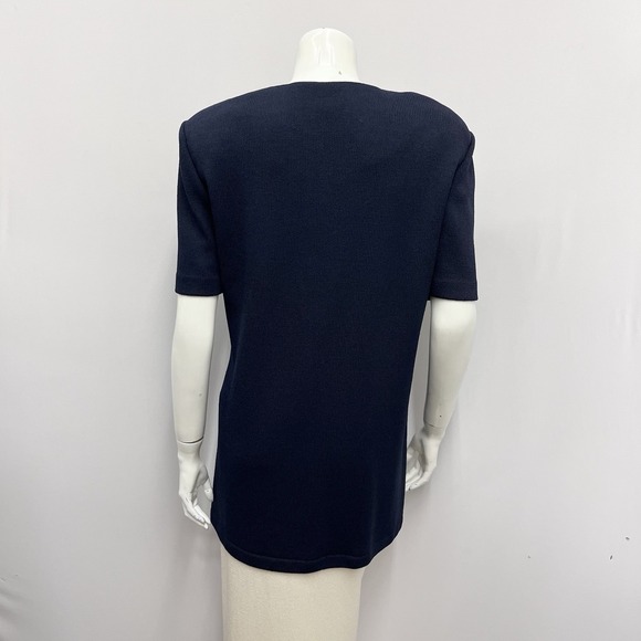 St. John Basics Santana Knit Jacket Long Navy Blue 6 Crest Buttons Size Large L - Picture 3 of 6